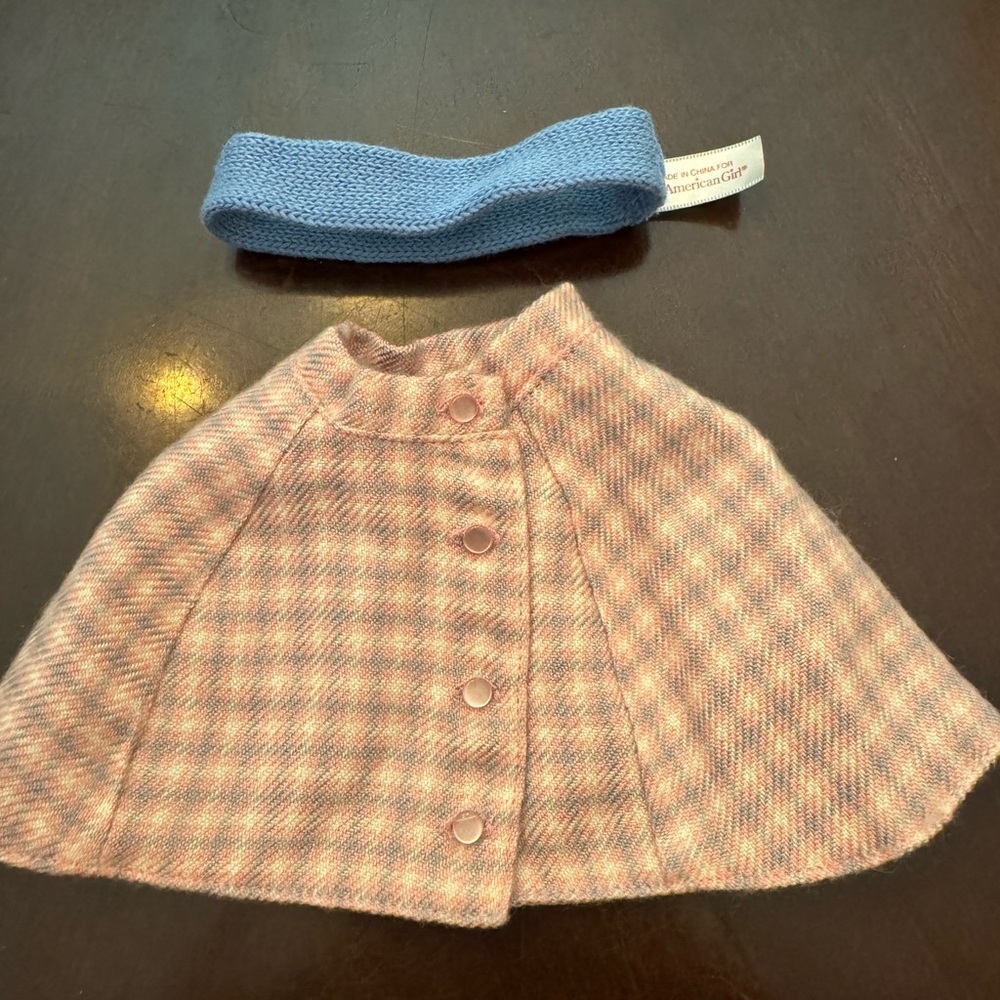 American‎ Girl Doll 18" Cozy Plaid Outfit Pink  White Cape Capelet & headband